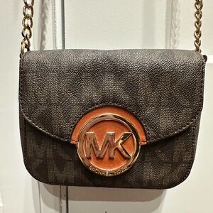 Michael Kors Dark Brown Crossbody Bag with Gold Accent
